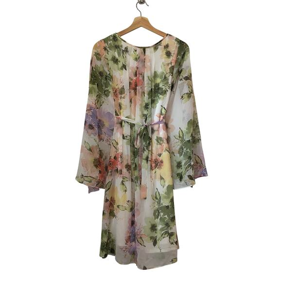 Seventh Avenue Sheer Floral Dress w/ white lining and cape sleeves, Size 8 - Picture 2 of 13